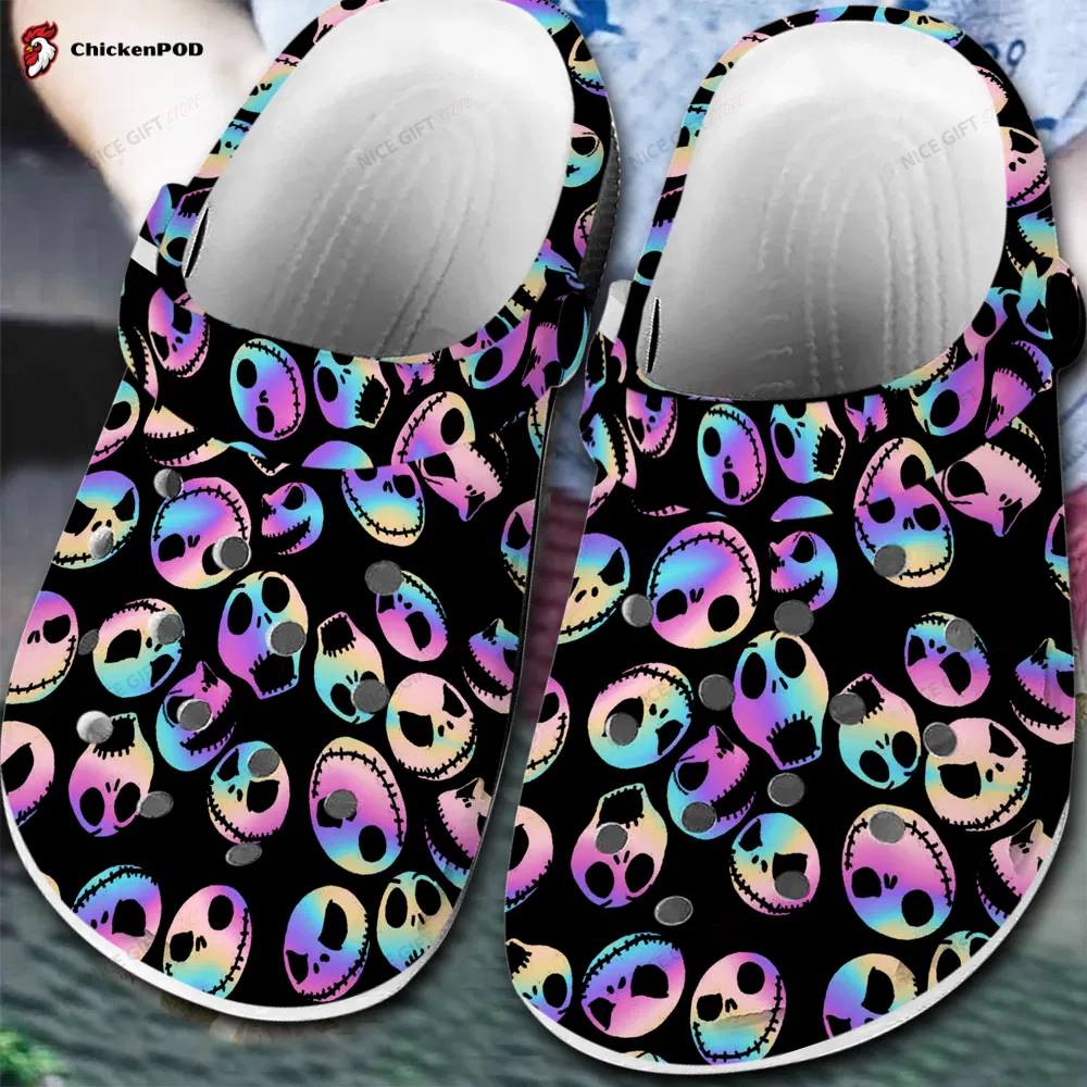 The Nightmare Before Christmas Movies Jack Crocs Glow-In-The-Dark Skull Clogs For Kids & Adults - Comfy, Fun Footwear