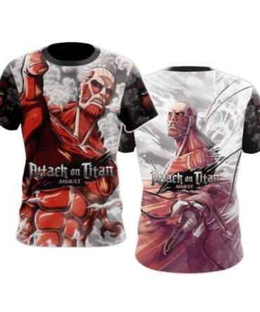 Attack On Titan T-Shirt Attack On Titan The Colossal Titan T-Shirt Red White Unisex