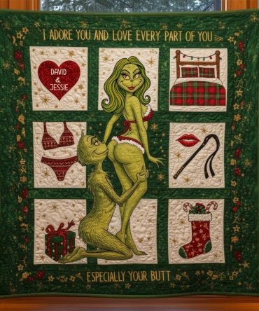 Grinch Naughty Green Love - Personalized Stole Christmas Blanket