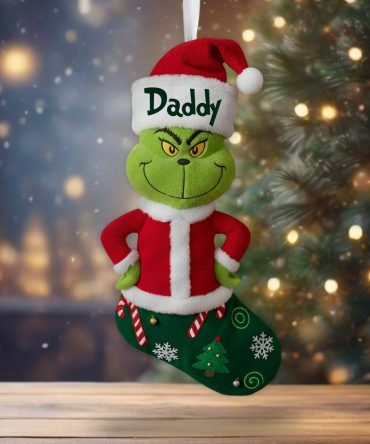 Family Gift Merry Grinchmas - Personalized Stole Christmas Shaped Christmas Stocking
