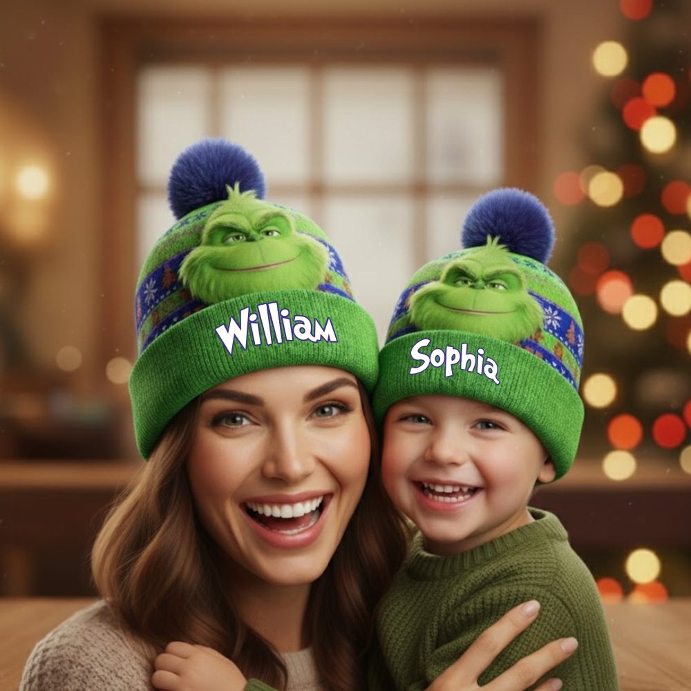 Grinch Green Monster Christmas - Personalized Stole Christmas Beanie Hat