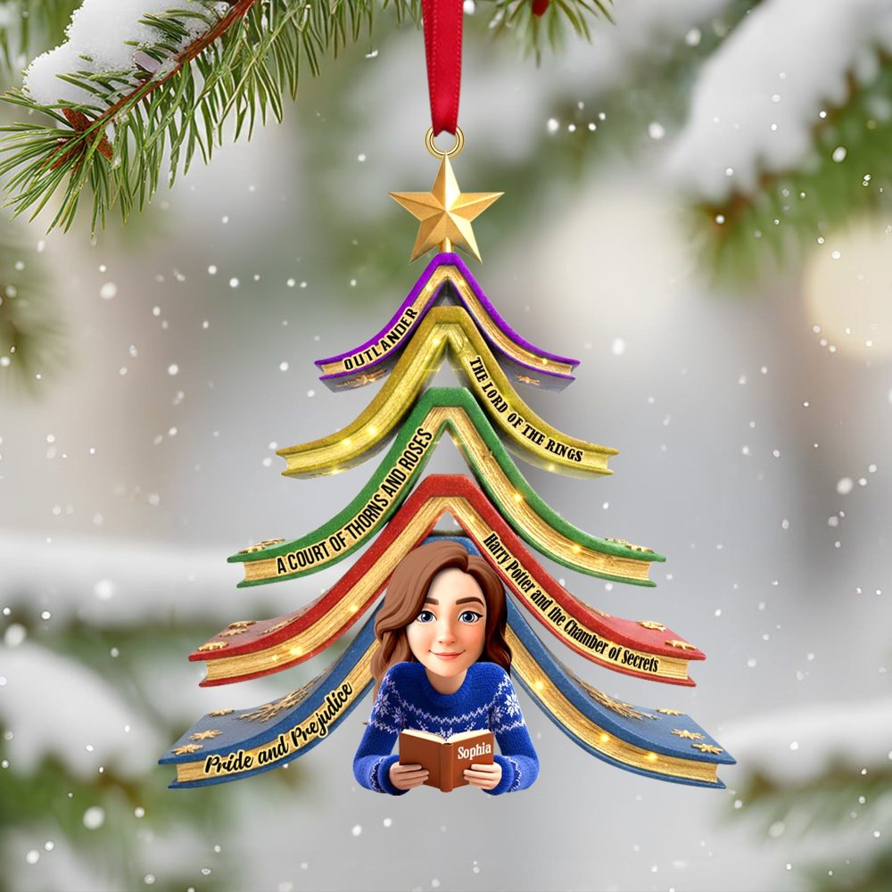 “Every Book Is A New Adventure.” - Personalized Reading Girl Christmas Ornament - Gift For Book Lovers - Image 2