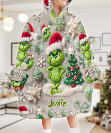 Grinch Merry Grinchmas - Personalized Stole Christmas Blanket Hoodie