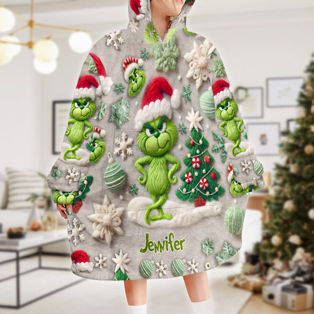 Grinch Merry Grinchmas - Personalized Stole Christmas Blanket Hoodie