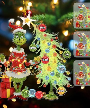 Grinch Merry Grinchmas Gifts For Family, Friends, Coworkers - Personalized Stole Christmas Ornament
