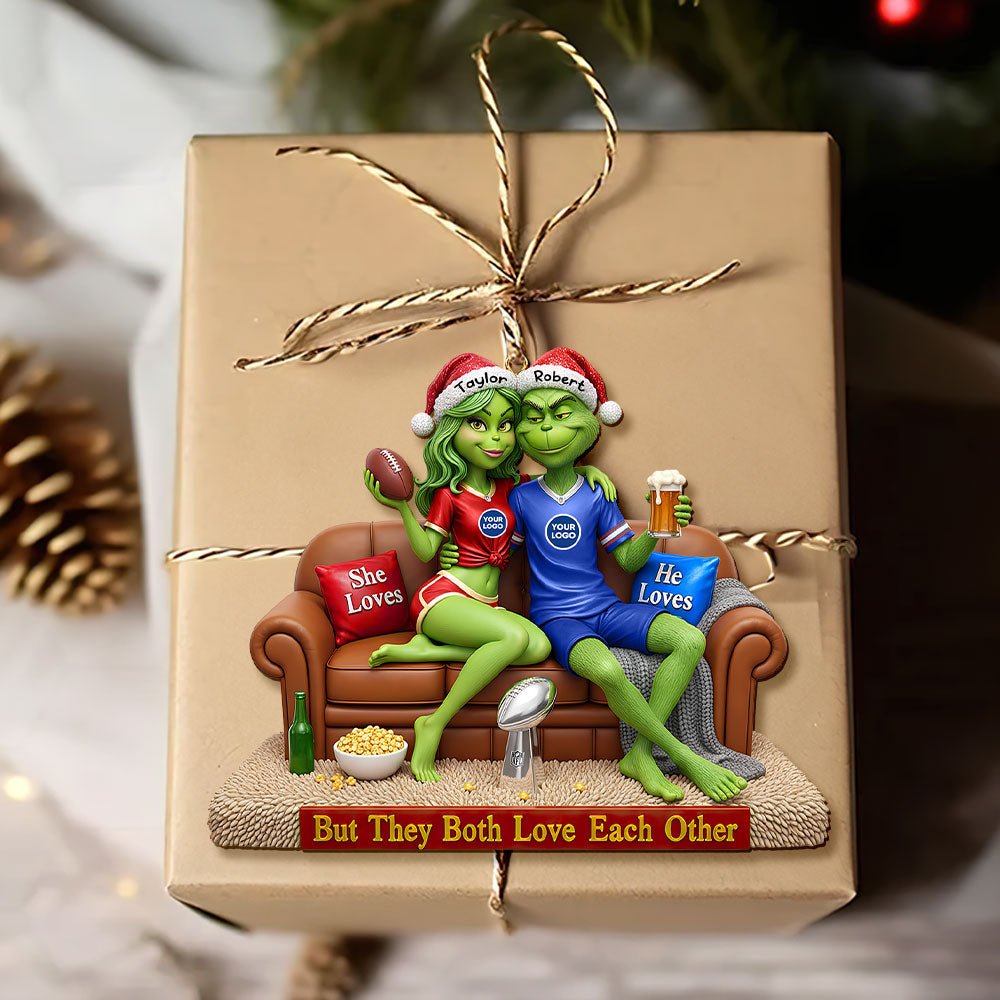 But They Both Love Each Other - Sport Lover Green Monster Couple Ornament - Custom Personalized Gift For Couples - Image 3