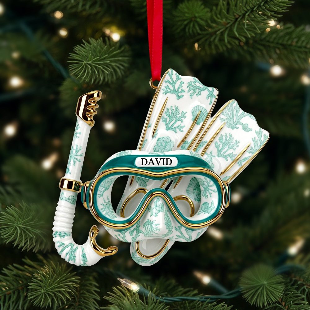 Dive Into Joy: Personalized Deep Sea Diver'S Toile Christmas Ornament - Custom Gift For Scuba Diving Lovers - Image 3