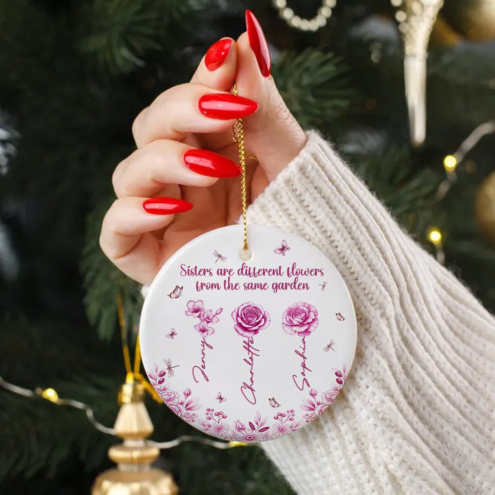 Sisters Are Different Flowers - Personalized Birth Month Flowers Ceramic Ornament For Besties - Image 2