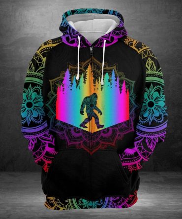 Bigfoot Hoodie Bigfoot Multicolor Mandala Pattern In The Forest Adult Colorful