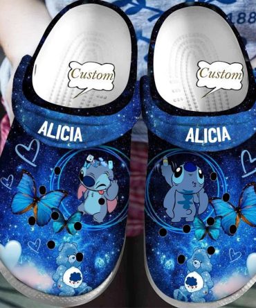 Lilo & Stitch Crocs Custom Galaxy Cartoon Clogs With Name - Personalized Kids' Slides With Cute Blue Character