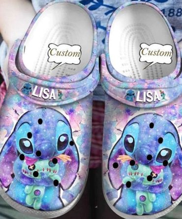 Lilo & Stitch Crocs Custom Galaxy Cartoon Clogs – Personalized Name Slip-On Shoes For Kids & Adults