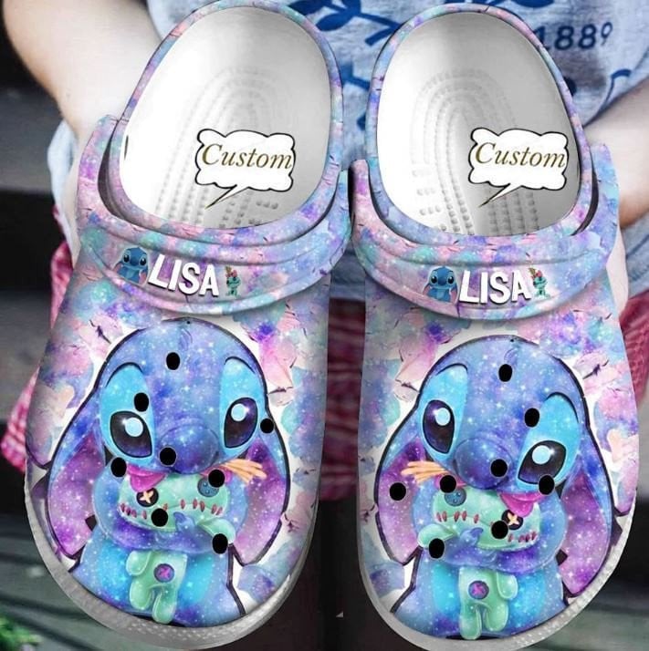 Lilo & Stitch Crocs Custom Galaxy Cartoon Clogs – Personalized Name Slip-On Shoes For Kids & Adults