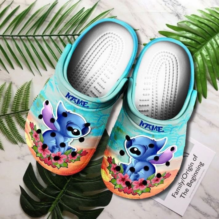 Lilo & Stitch Crocs Personalized Cute Cartoon Clogs For Kids - Custom Name Slip-On Shoes With Floral Design