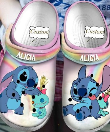 Lilo & Stitch Crocs Custom Name Cartoon Clogs - Personalized Kids' Fun Shoes With Rainbow Design
