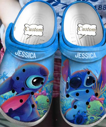 Lilo & Stitch Crocs Custom Blue Cartoon Clogs For Kids - Personalized Name - Fun & Comfortable Footwear