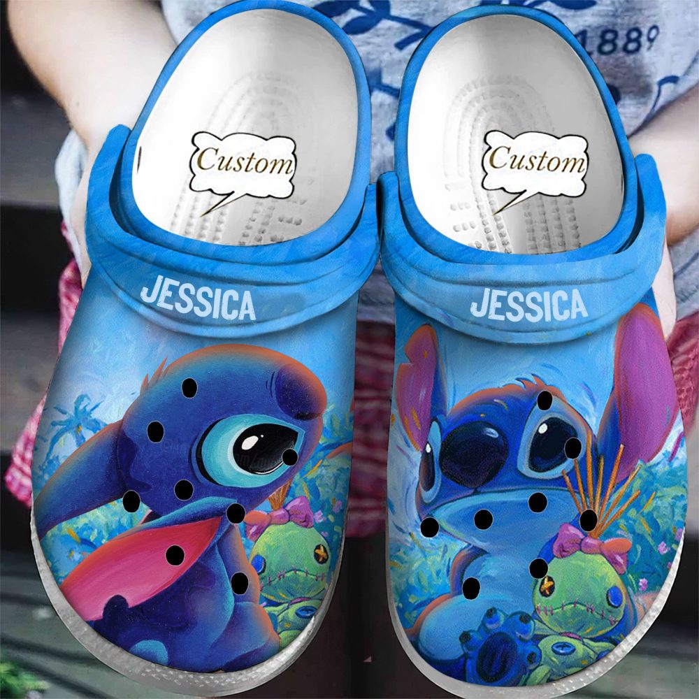 Lilo & Stitch Crocs Custom Blue Cartoon Clogs For Kids - Personalized Name - Fun & Comfortable Footwear