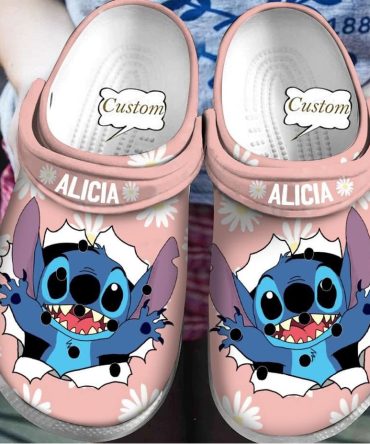 Lilo & Stitch Crocs Custom Cartoon Character Pink Clogs – Personalized Name & Fun Design For Kids