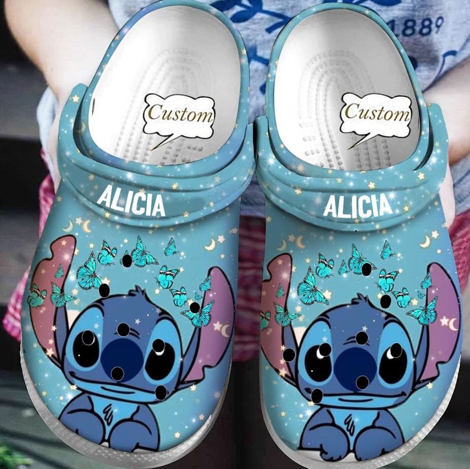 Lilo & Stitch Crocs Custom Name Blue Cartoon Clogs - Cute & Comfortable Personalized Footwear For Kids