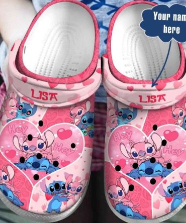 Lilo & Stitch Crocs Personalized Pink Cartoon Clogs For Kids – Custom Name & Cute Design