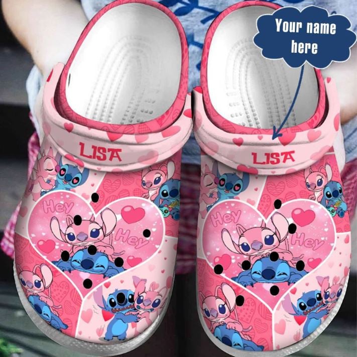 Lilo & Stitch Crocs Personalized Pink Cartoon Clogs For Kids – Custom Name & Cute Design