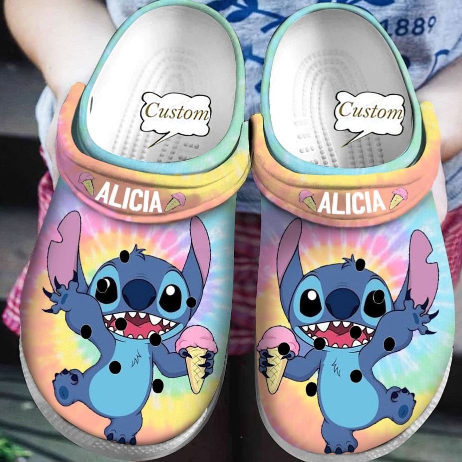 Lilo & Stitch Crocs Custom Cartoon Character Clogs For Kids - Personalized Name & Fun Ice Cream Design