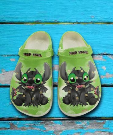 Lilo & Stitch Crocs Personalized Kids' Dragon Clogs - Cute Green Cartoon Design, Custom Name Shoes