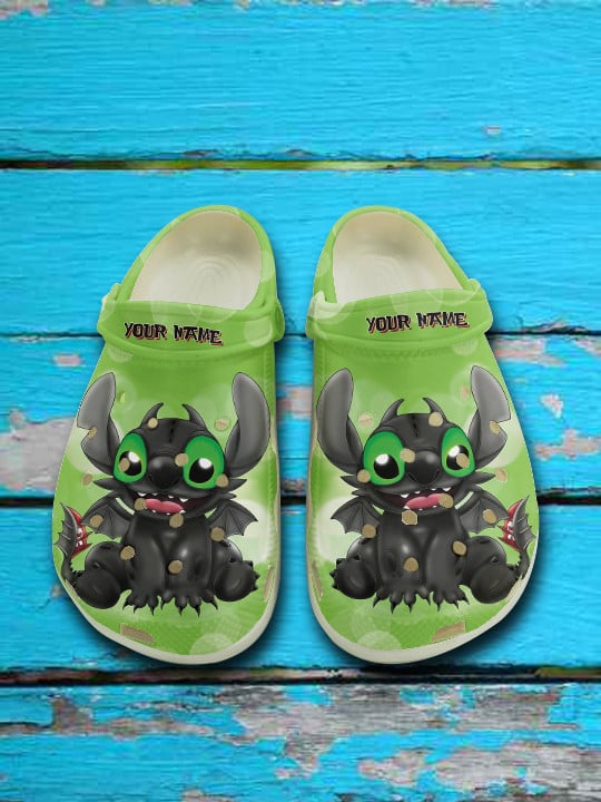 Lilo & Stitch Crocs Personalized Kids' Dragon Clogs - Cute Green Cartoon Design, Custom Name Shoes