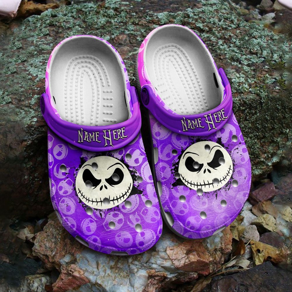 The Nightmare Before Christmas Movies Crocs Customizable Purple Skull Clogs – Comfortable, Stylish Footwear For & Everyday Fun