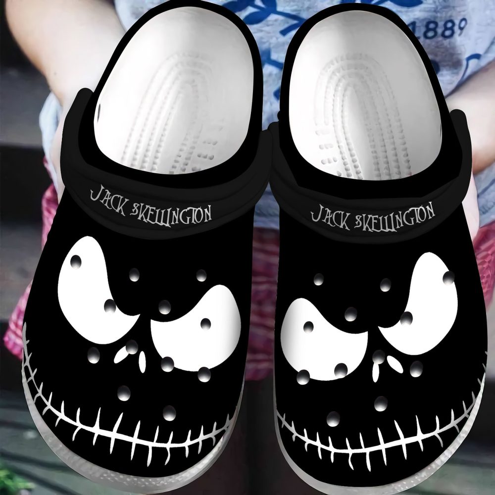 The Nightmare Before Christmas Movies Crocs Jack Skellington Inspired Black Clogs – Comfortable & Stylish Footwear For Fans