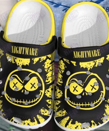 The Nightmare Before Christmas Movies Crocs Nightmare Smiley Clog Sandals - Bold Yellow & Black Design For Comfort & Style