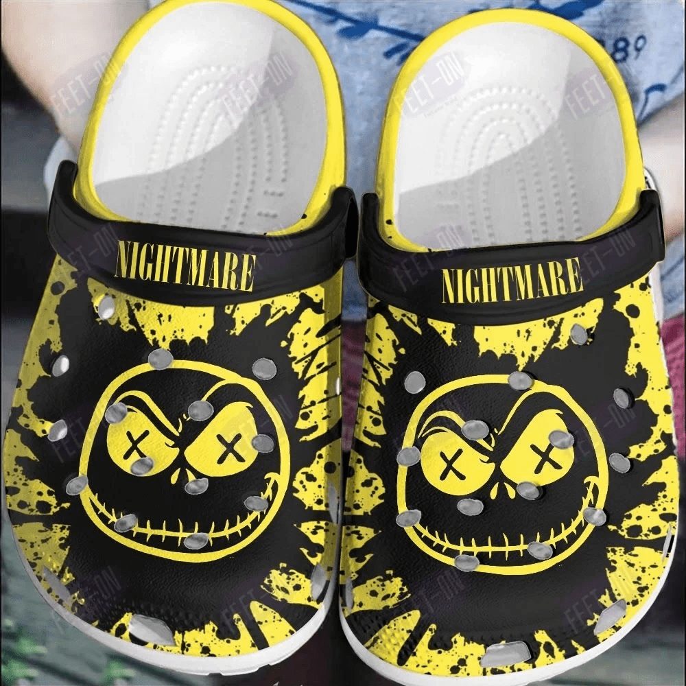 The Nightmare Before Christmas Movies Crocs Nightmare Smiley Clog Sandals - Bold Yellow & Black Design For Comfort & Style