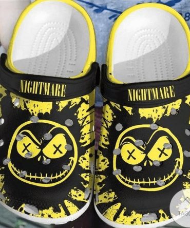 The Nightmare Before Christmas Movies Crocs Nightmare Yellow & Black Smiley Clogs – Comfortable, Stylish Footwear For All-Day Wear