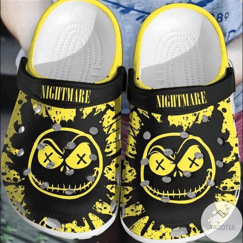 The Nightmare Before Christmas Movies Crocs Nightmare Yellow & Black Smiley Clogs – Comfortable, Stylish Footwear For All-Day Wear