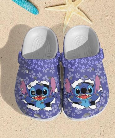 Lilo & Stitch Crocs Stitch Inspired Floral Clogs For Kids - Comfortable Beach Sandals With Fun Cartoon Design