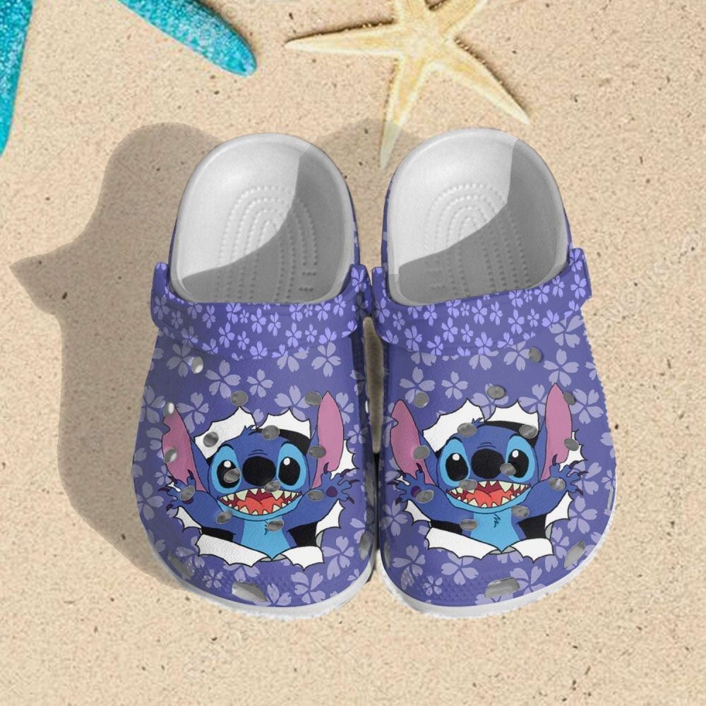 Lilo & Stitch Crocs Stitch Inspired Floral Clogs For Kids - Comfortable Beach Sandals With Fun Cartoon Design
