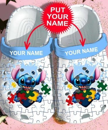 Lilo & Stitch Crocs Custom Name Puzzle Clogs - Cute Cartoon Design, Personalized Comfort Footwear