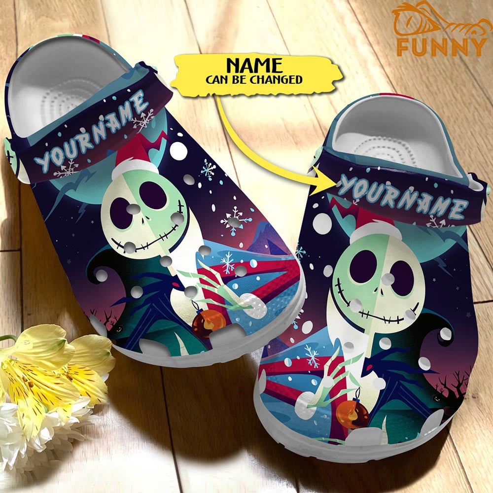 The Nightmare Before Christmas Movies Crocs Customizable Skeleton Clogs – Personalized Name Slip-Ons For Spooky Fun!