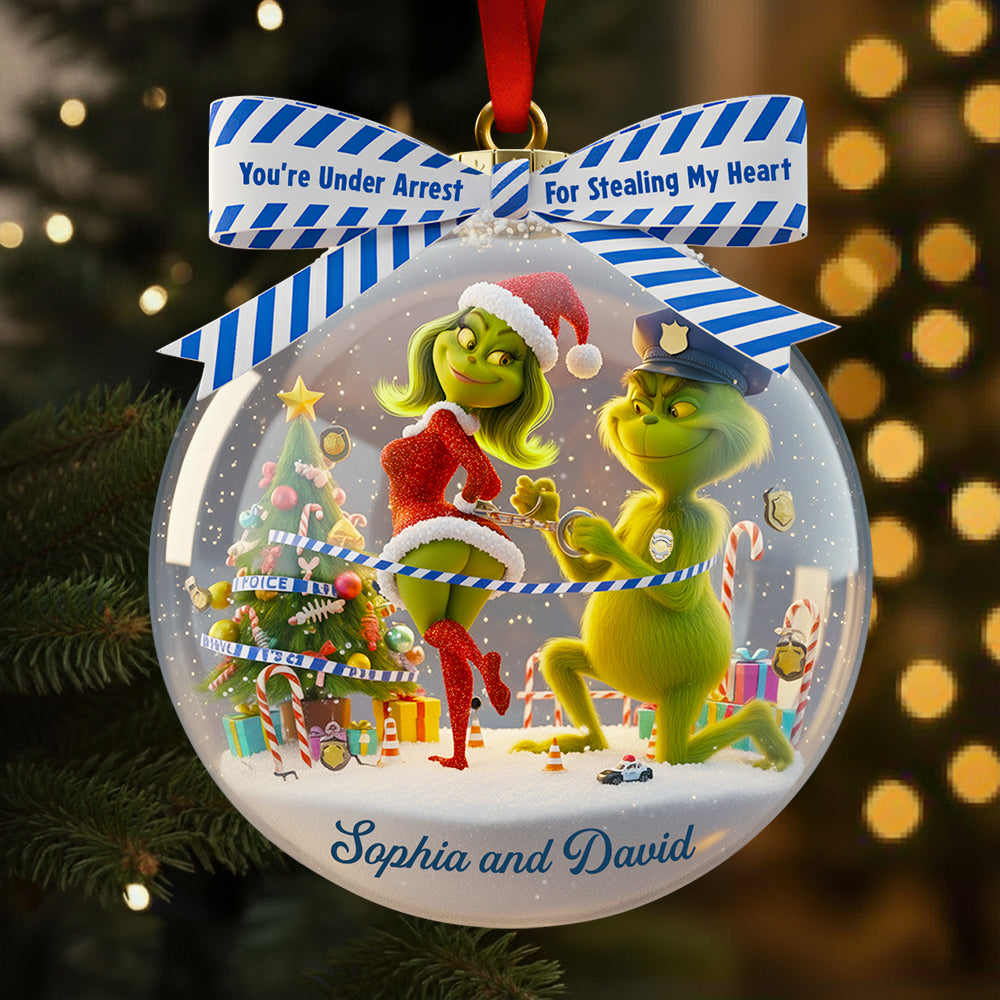 Christmas Love Under Arrest - Personalized Couple Ornament - Image 2