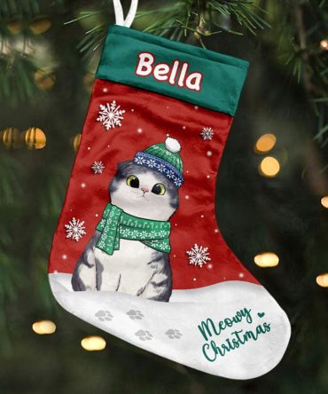 Personalized Cat Christmas Stocking - Cute Holiday Decor With Name & Festive Design