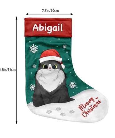 Personalized Cat Christmas Stocking - Cute Santa Kitty Design, 16.5In - Custom Name Holiday Decor