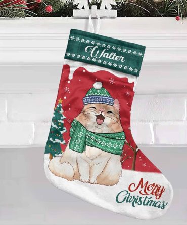 Personalized Cat Christmas Stocking - Festive Holiday Decor With Custom Name