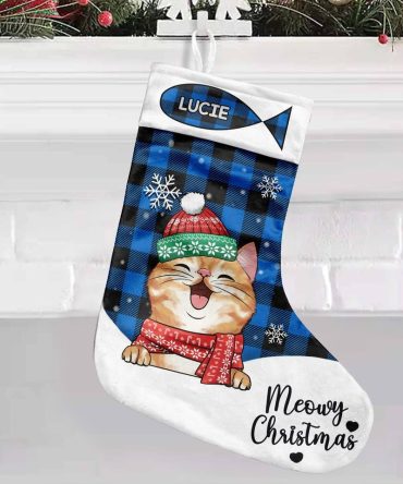 Personalized Cat Christmas Stocking – Custom Name Holiday Decor Gift
