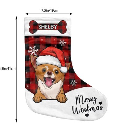 Personalized Dog Christmas Stocking - Cute Festive Design - 16.5In Merry Woofmas Gift