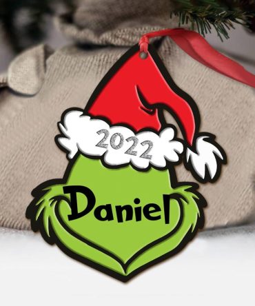 Grinch Christmas Face - Personalized Christmas Stole Ornament (Printed On Both Sides)