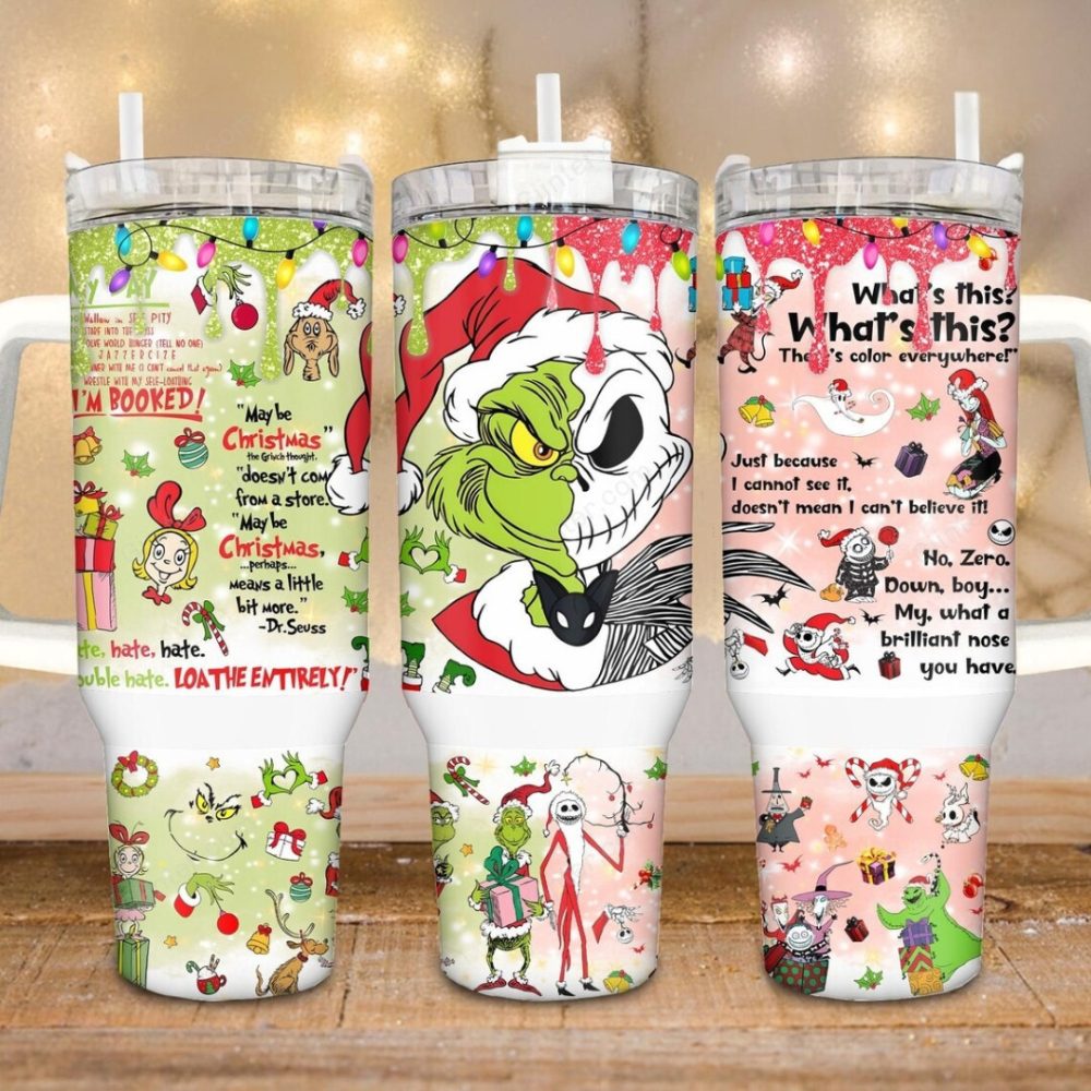 Jack Skellington X The Grinch Christmas Custom Stanley Cup 40 Oz Tumbler With Handle