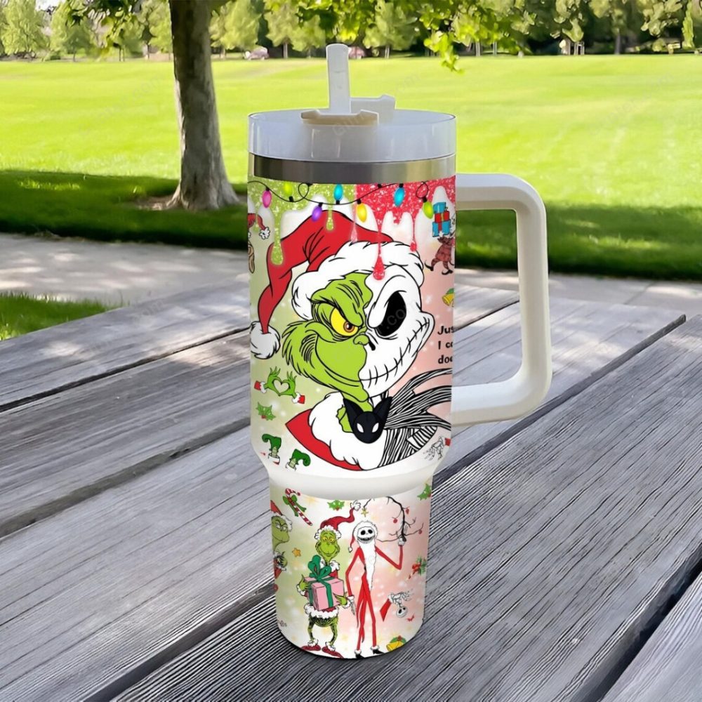 Jack Skellington X The Grinch Christmas Custom Stanley Cup 40 Oz Tumbler With Handle - Image 2