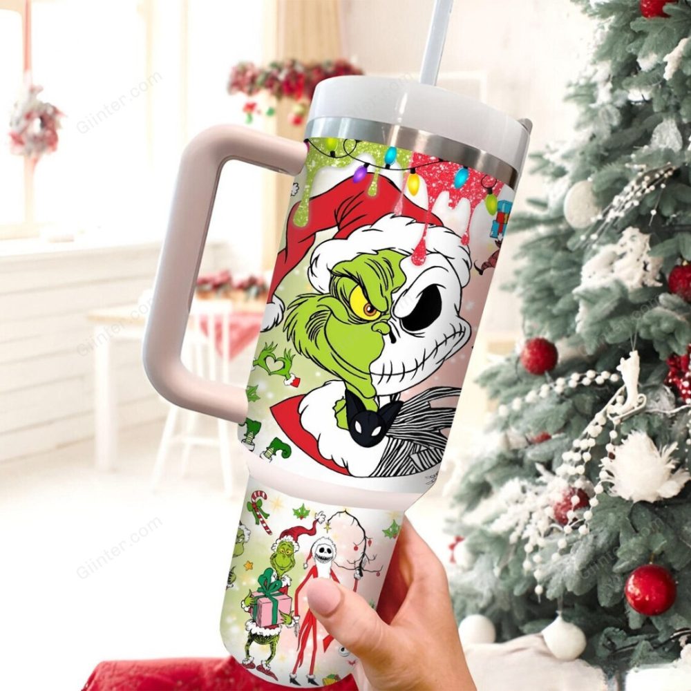 Jack Skellington X The Grinch Christmas Custom Stanley Cup 40 Oz Tumbler With Handle - Image 3
