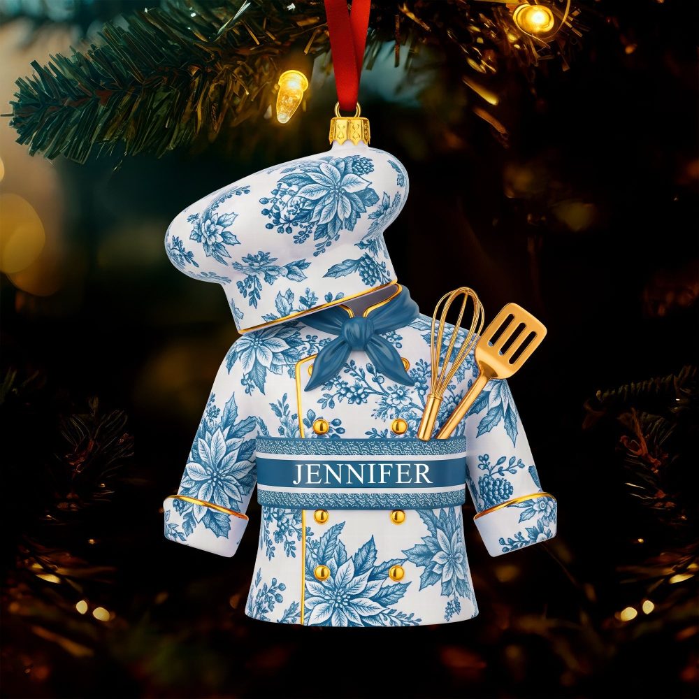 Celebrate Culinary Dreams: Personalized Toile De Jouy Christmas Ornament - Perfect Gift For Chefs! - Image 2