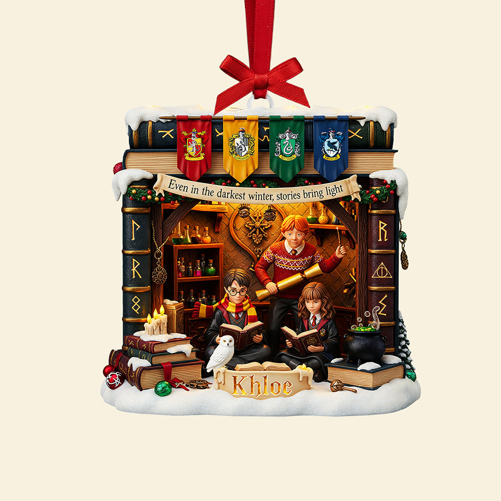 “Even In The Darkest Winter, Stories Bring Light” - Personalized Bookmas Acrylic Ornament - Custom Gift For Readers, Friends, Family, Book Lovers - Image 4