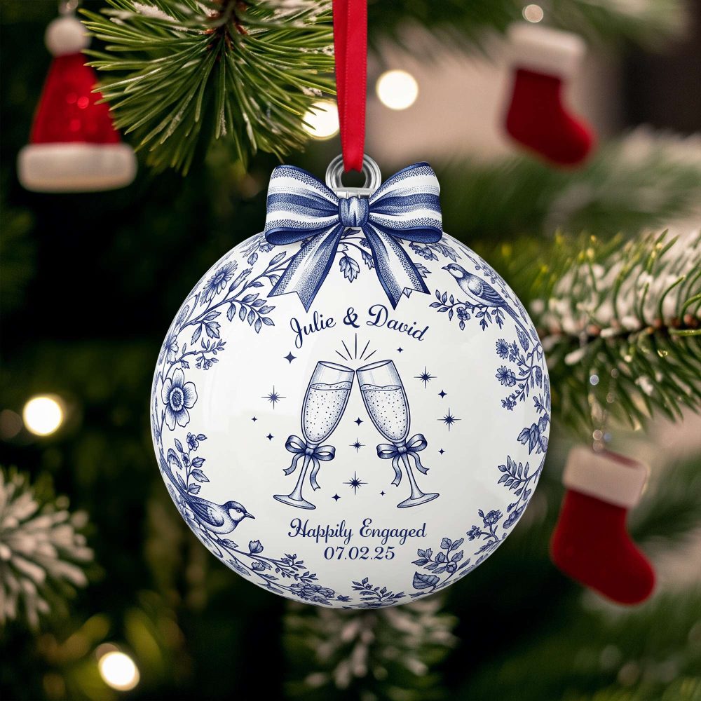 Happily Engaged Couple Ornament - Personalized Christmas Gifts For Couples 01Pglu060925 - Image 2